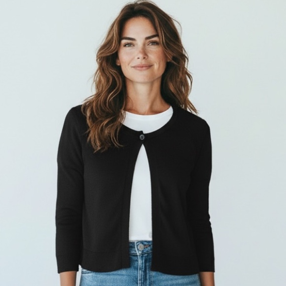 Cable & Gauge Womens Black Button Cardigan  Sweater w 3/4 sleeves EUC
